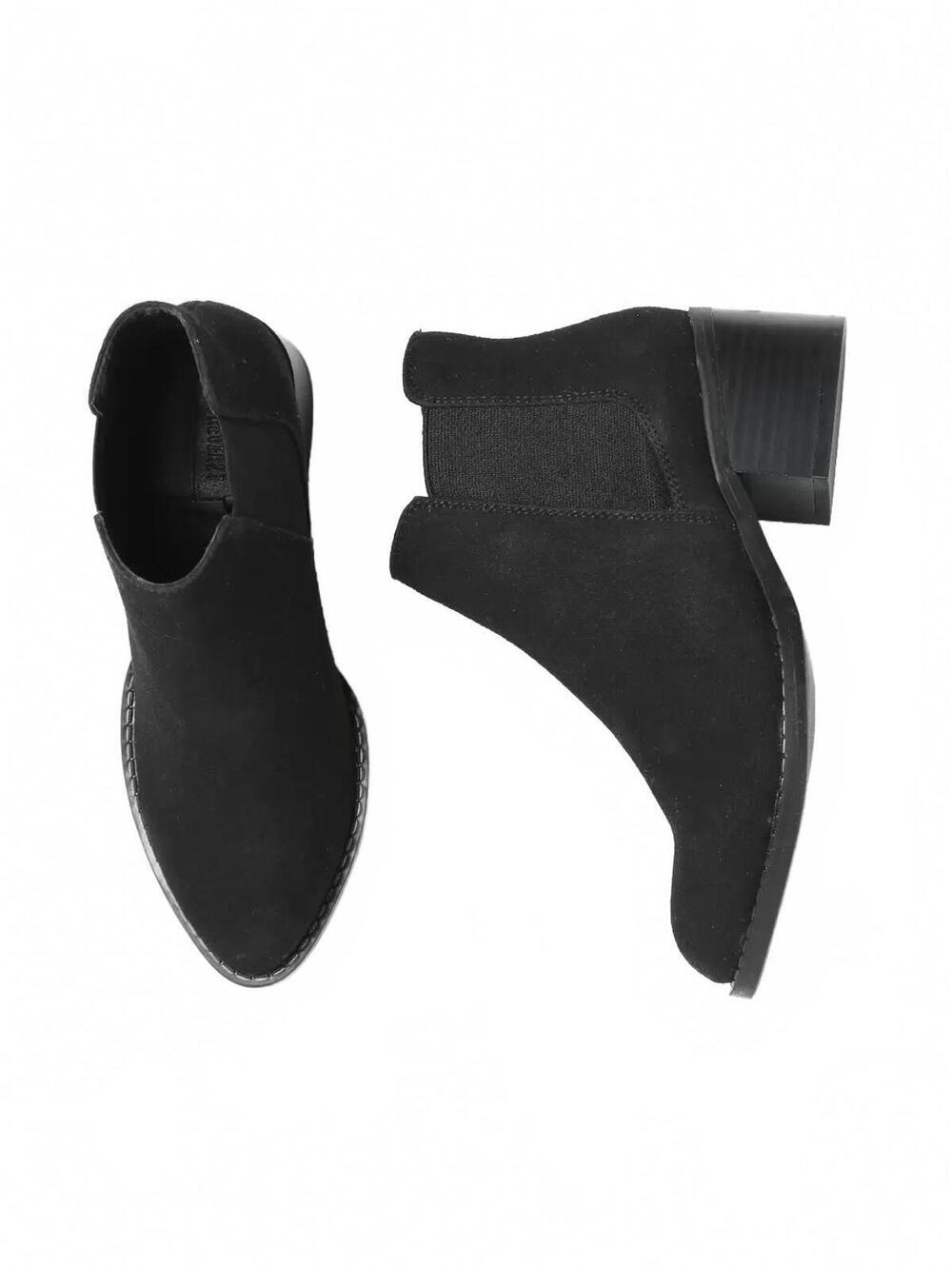 Forever 21 Black Faux Suede Block Heel Ankle Boots Booties Round Toe Size 8 - Picture 2 of 9